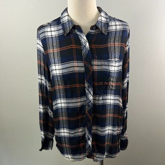 MELLODAY Blue White Plaid Button Down Shirt (S) - Picture 2 of 8